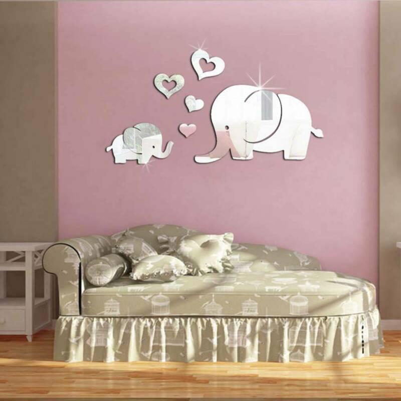 Spejl klistermærke kærlighed hjerte elefant selvklæbende kunst værelse dekorative væg boligindretning væg klistermærker