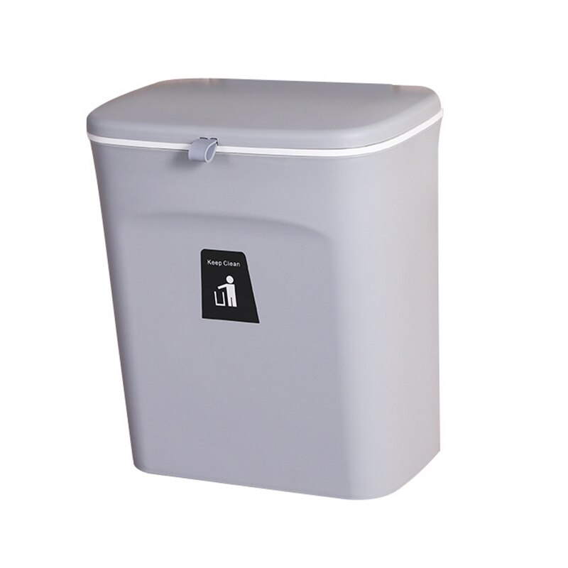 Hanging Trash Can for Kitchen Cabinet Door with Lid Wall Mounted Counter Waste Bin Plastic JDH88: Gray