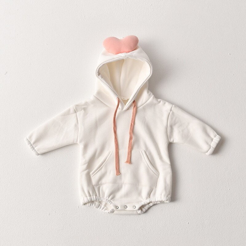 2022 Baby-bodys für mädchen und jungen, 3d baumwoll-Overall mit kapuze und herzchenmuster, langärmelig, für neugeborene, freizeitkleidung  e2800: Weiß / 90cm 18-24 monate