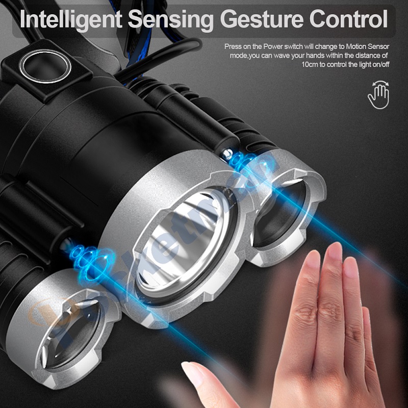 Super Leistungsstarke Sensor Scheinwerfer Wiederaufladbare Körper Motion Sensor Scheinwerfer Wasserdichte LED Kopf Licht USB Kopf Vorder Taschenlampe 18650
