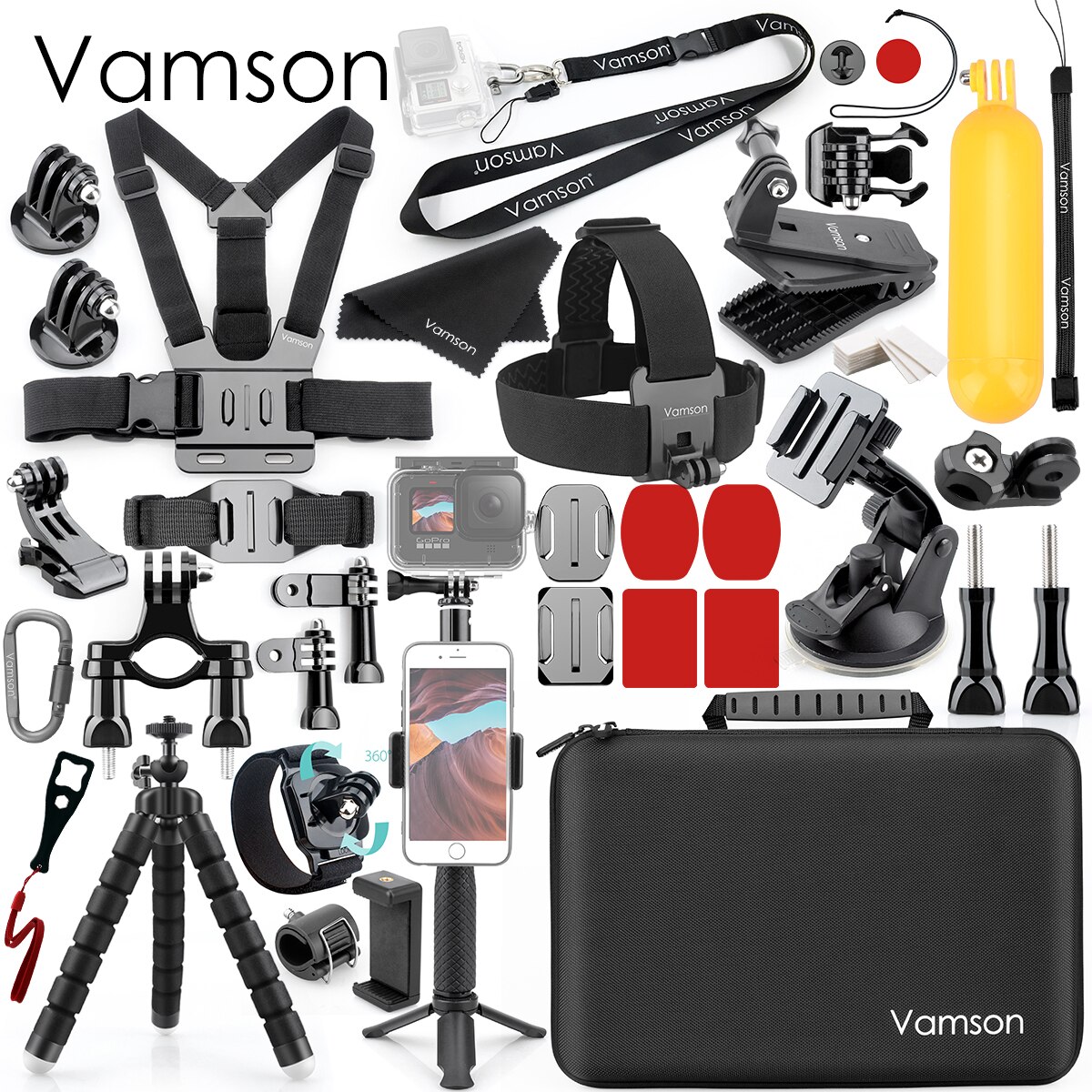 Vamson for DJI OSMO Action Camera Accessories for go pro Hero 10 9 8 7 6 5 Tripod Head Chest Strap for Xiaomi Yi4K insta360 VS22: Gray Color