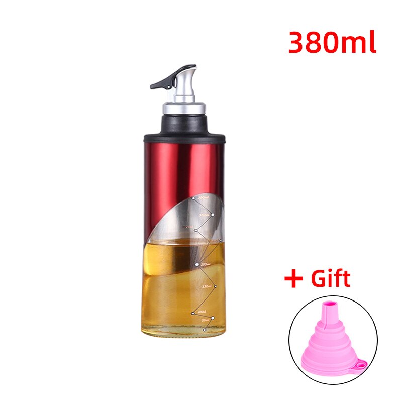 Bouteille d'huile de cuisine, bouteille de Sauce d'assaisonnement, bouteilles de rangement en verre pour huile et vinaigre, distributeur d'huile pour accessoire de cuisine: Red 380ml