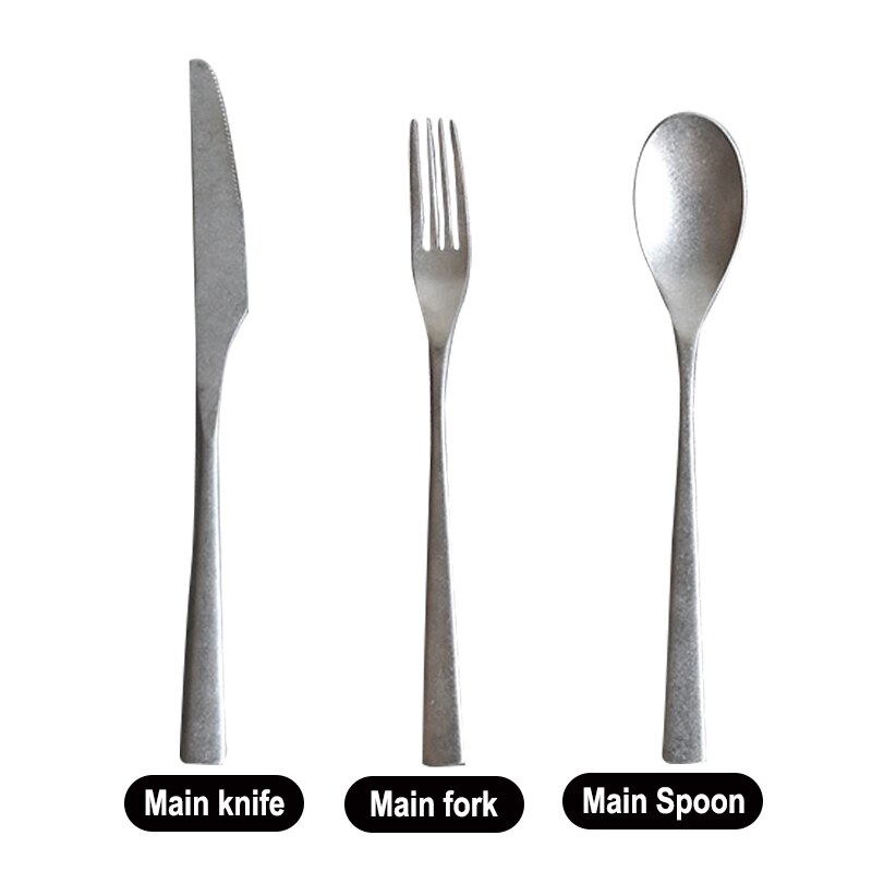 Steak messer und gabel Jahrgang alte edelstahl Westlichen geschirr Nachtisch löffel schneeflocke silber matt messer gabel löffel: 3Stck A