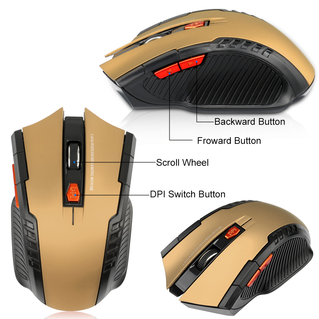 Souris optique sans fil 1600 Ghz, 2.4 DPI, 6 boutons, pour ordinateur et Portable