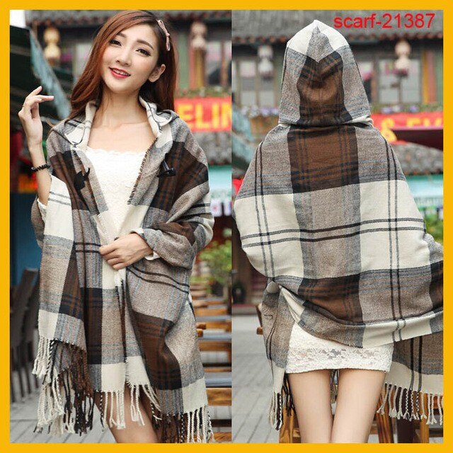 Kvinner vinter boho hette kåpe kappe poncho dame sjal pakke inn kvinnelig pashmina rutete kashmir teppe skjerf bufanda mujer: 4