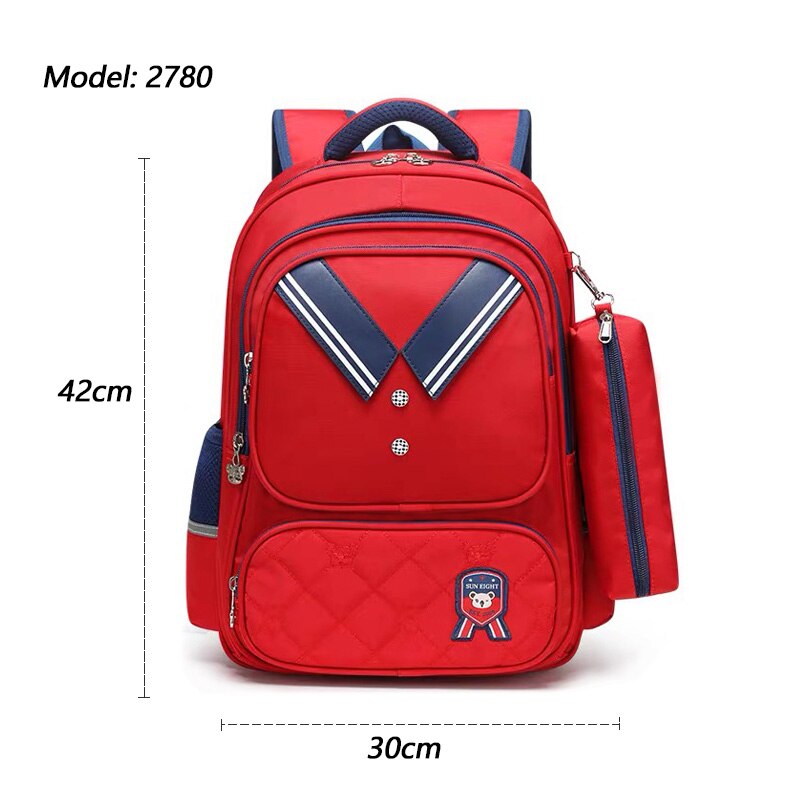 Sun otte skoletasker til piger skoletaske børn rygsæk ortopædiske ryg børn tasker: Rød 2780