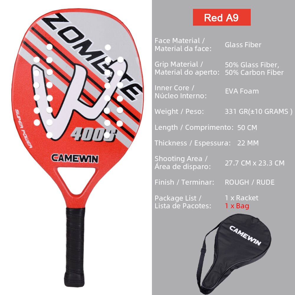 CAMEWIN Beach Tennis Racket Carbon Fiber Adult Professional High Quality Sport Goods Equipment Lightweight Soft EVA Face Racquet: Red A9