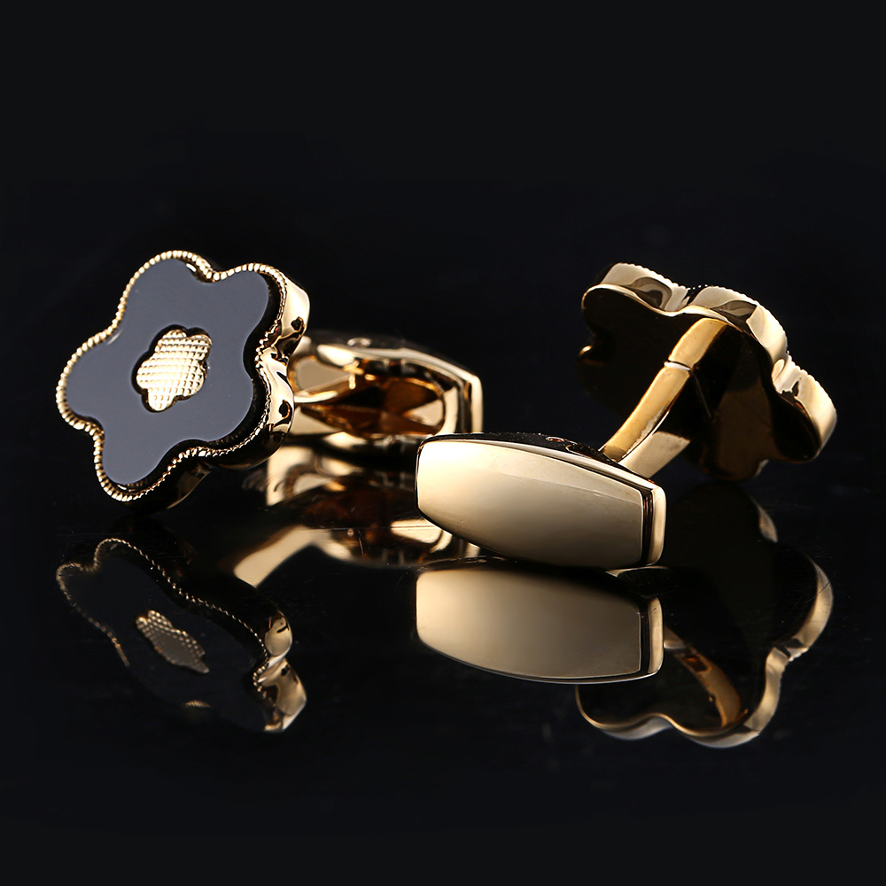 Boutons de manchette de chemise de costume pour hommes dorés de luxe, boutons de manchette de Style fleur pour marié de mariage, d'anniversaire pour père, bijoux