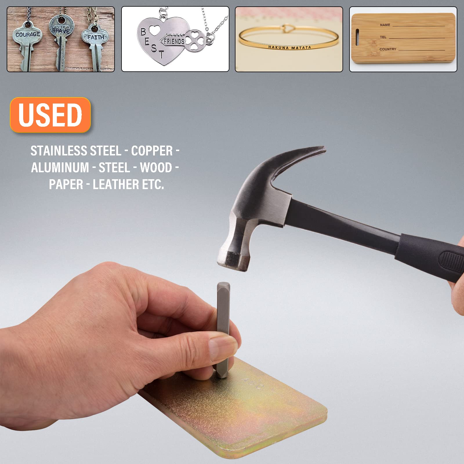 36 1.5mm-8mm teiliges stempelset aus stahl, bestehend aus zahlen- und buchstabenstempeln aus legiertem stahl, geeignet für schmuckherstellung und bastelarbeiten.