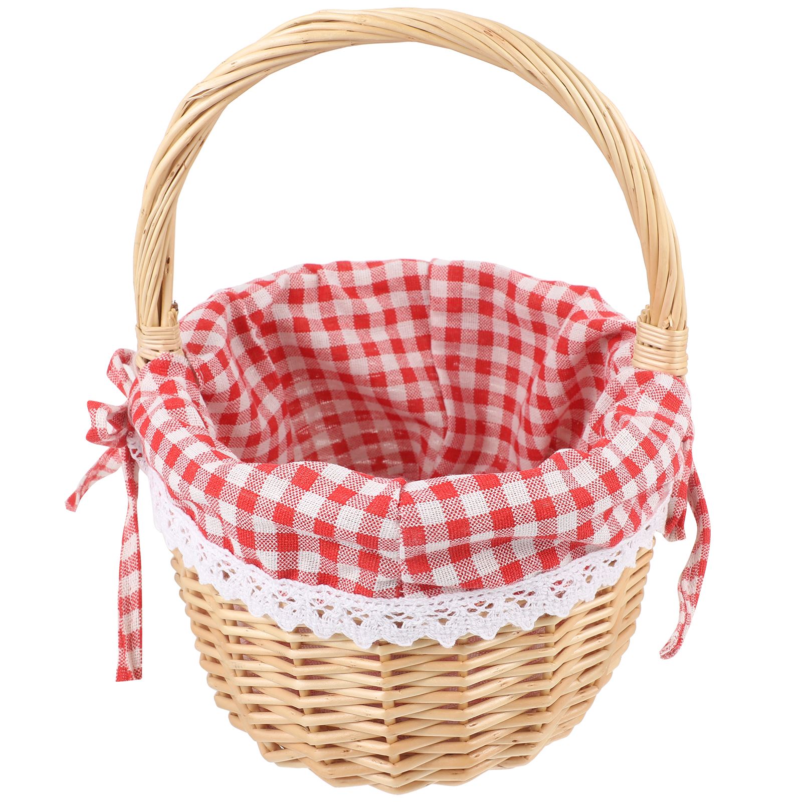 Zerodeko-cesta de Caperucita Roja, bolsa de Picnic tejida a mano, cesta de , cesta de almacenamiento de mimbre, cesta interior de lino: Rojo