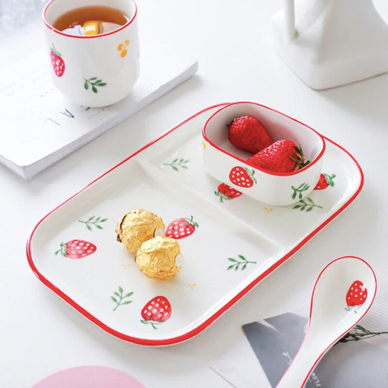 Breakfast Salad Plate Dinner Dish Set Fruit Pattern Steak Plates Coffee Cup Morning Home Hotel Ceramic Food Dish Tray Restaurant