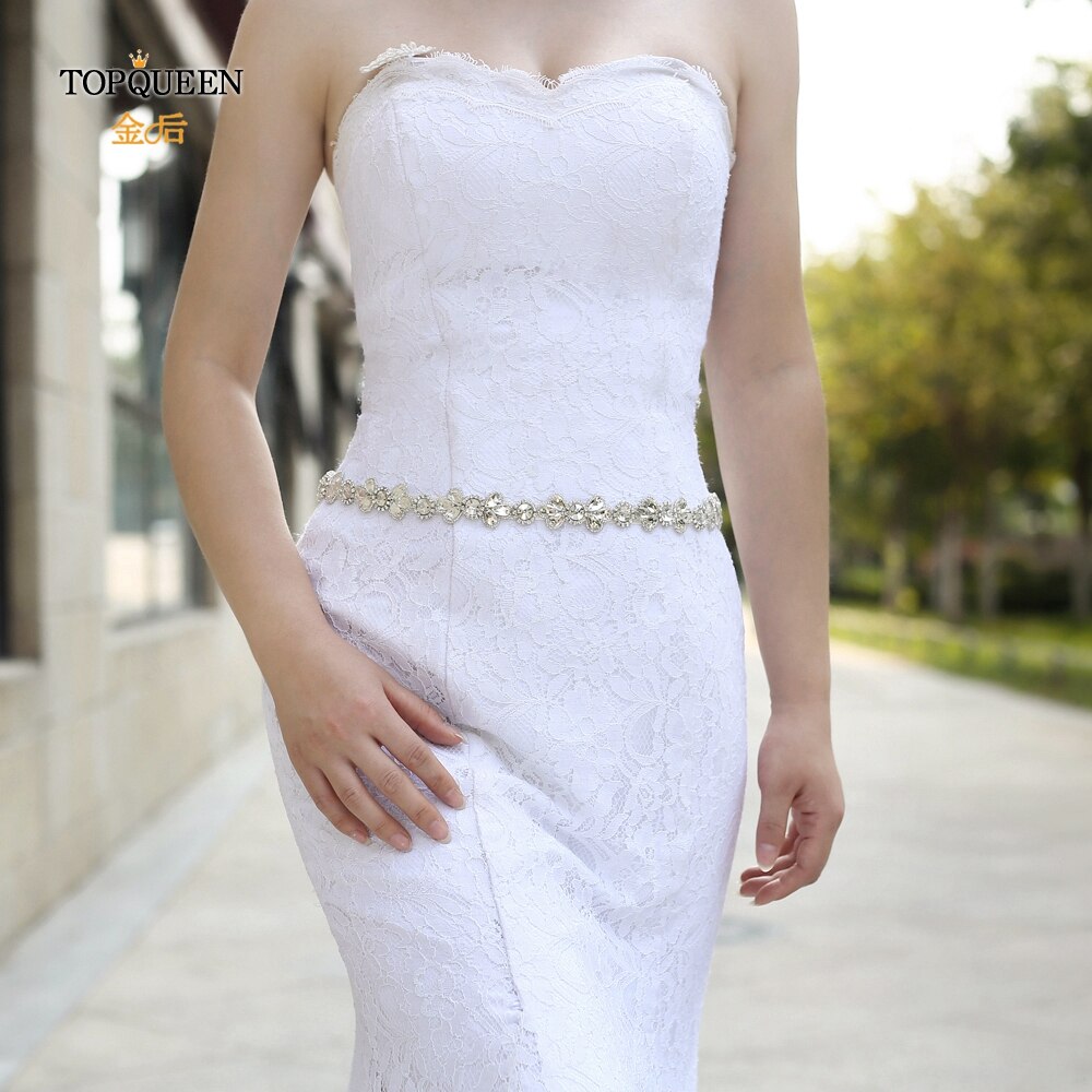 Cinturón TOPQUEEN para vestido de boda, cinturón de joya para mujer, cinturones formales, cinturón de diamantes de imitación, cinturón de purpurina plateada, Cinturón fino para dama de honor S397