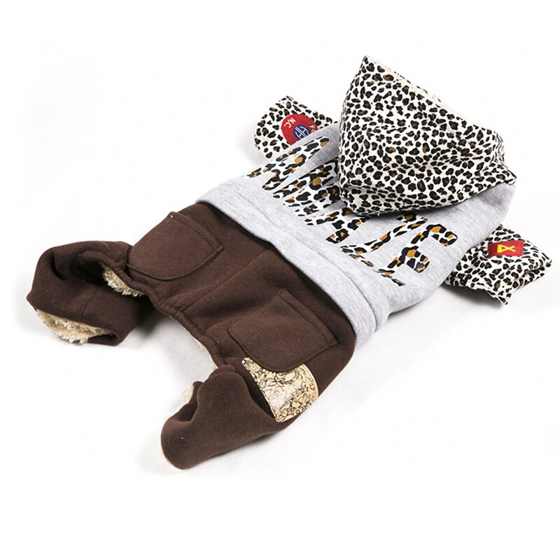 Ropa para mascotas para perros Yorkshire Chihuahua, mono cálido de invierno, chaqueta con capucha, mono con estampado de leopardo