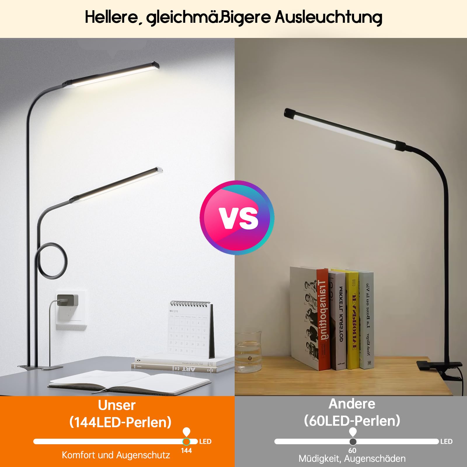 Lampada da lettura dimmerabile con clip a doppia testa con lampada da scrivania a clip USB a LED 3 temperature di colore 10 luminosità