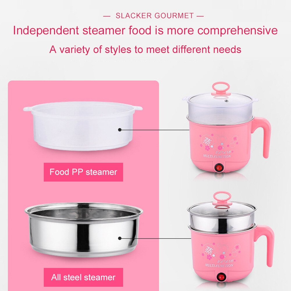 Electric NonStick Pan 2 Layers Kitchen Appliance Cooking Equipment Steamer Pot Portable Water Heaters Mini Cooker 1.8L