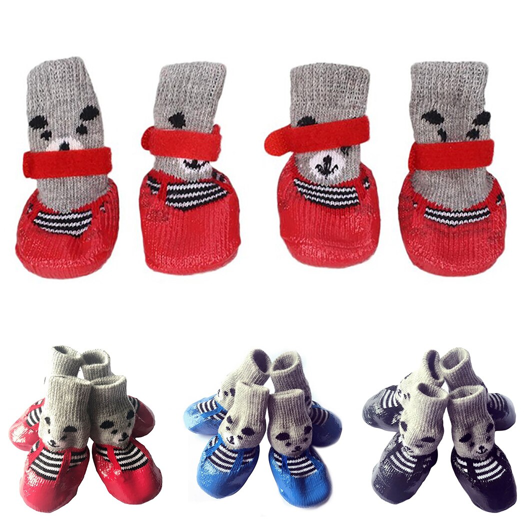 2 Pairs Leuke Honden Sokken 4 stks Puppy Honden Pet Knits Sokken Anti Slip Siliconen Slip Bodem Honden Kat schoenen Chihuahua Laarzen Outdoor