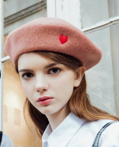 Køligt forår efterår vinter kunstner hue hue kvinder piger maler kasket baret broderi smil ansigt kat rose solid hue baret hat: Elsker at høre pink