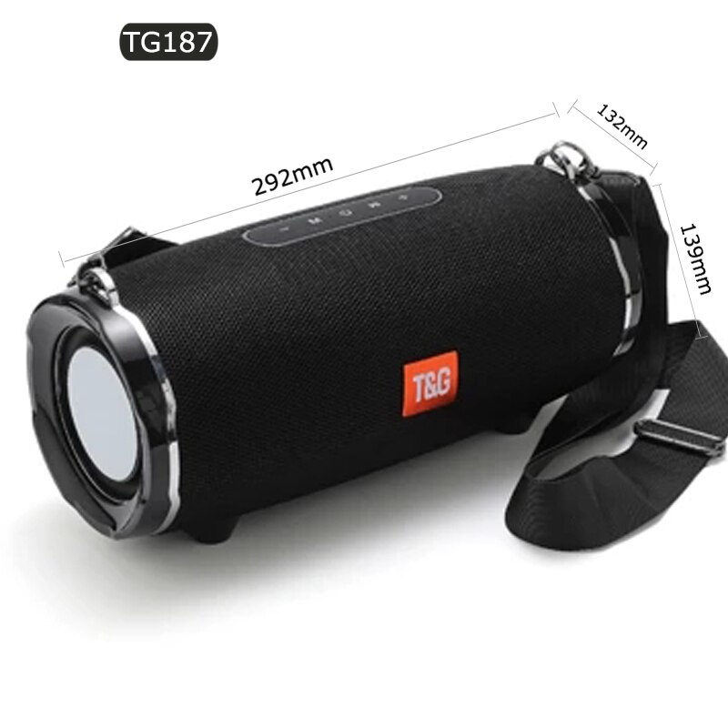 Enceinte d&#39;extérieur TG192, haut-parleur avec lumière LED colorée, sans fil TG187, haute puissance, BT5.0, étanche, Portable, caisson de basses, FM, TF, BoomBox: TG187-Black
