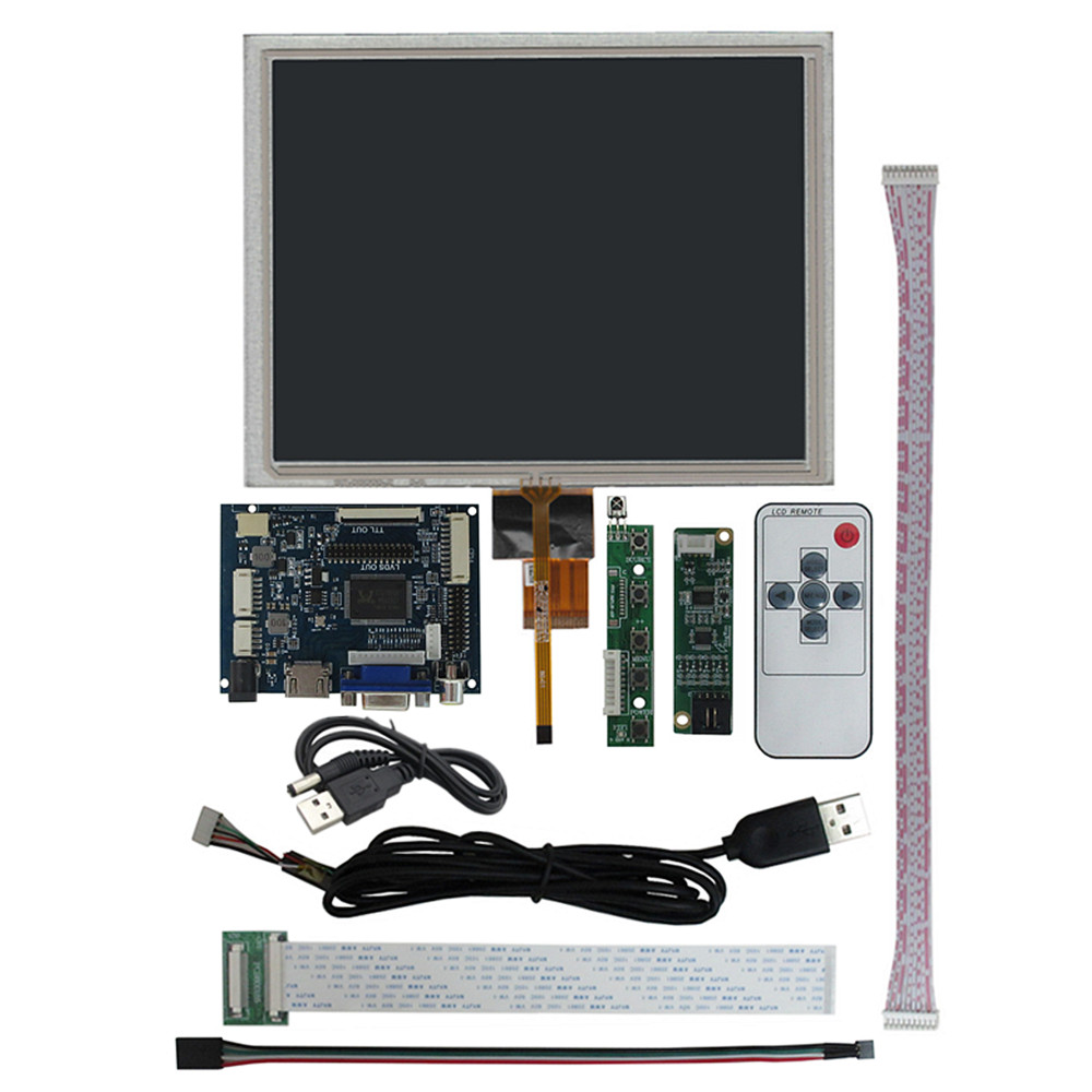 Pantalla LCD IPS 4:3 de 8 pulgadas, Compatible con HDMI, placa de Control de controlador VGA AV, digitalizador para Kit de Monitor Raspberry Pi: Blanco