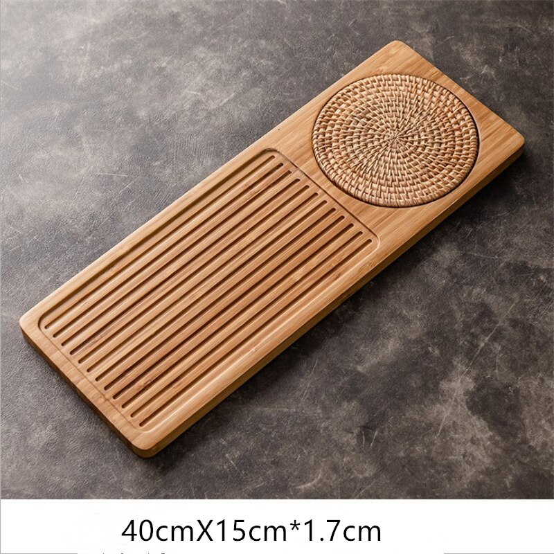 Solid Bamboo Wood Tea Tray Rattan Mat Rectangle Serving Table Plate Storage Dish for Hotel Tea Plate Accessories Saucer: Brown-big