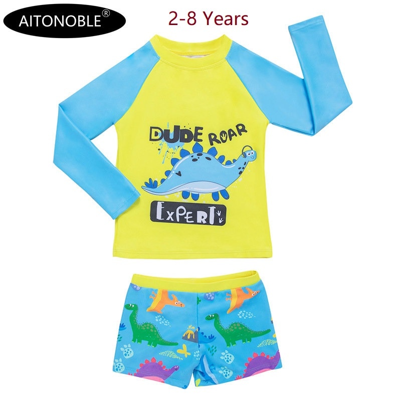 2021 aitonoble novas crianças roupa de banho 2-8 anos meninos maiô manga longa beachwear wetsuit mergulho wear