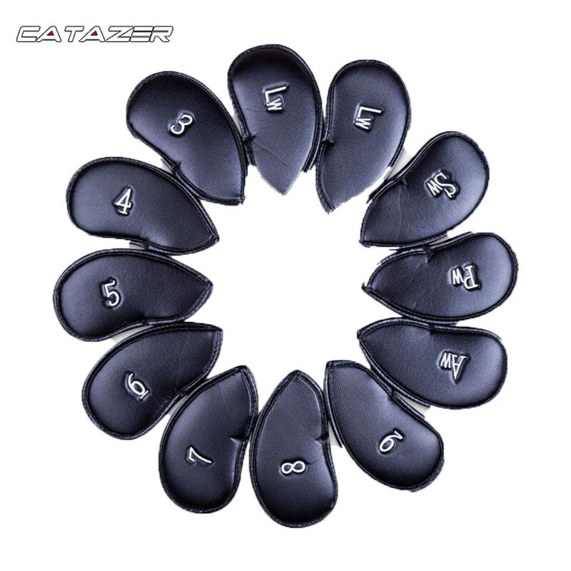 12 stuks / set golfclubs ijzeren paalkop hoedhoes pu leren golf beschermhoes golfaccessoires