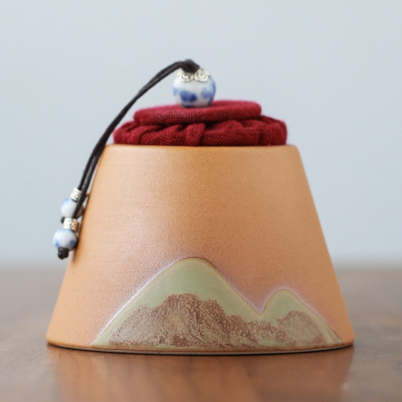 Small Tea Caddy Hand-Painted Small Portable Ceramic Sealed Tea Jar Tea Caddy Tea Container Tea Storage Box Pet Urn Canister: Tea pot C