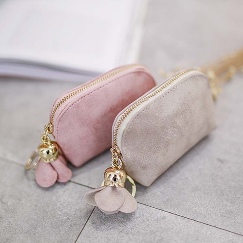 Women Leather Small Coin Card Key Flower Pendant Wallet Pouch Mini Purse 5 Colors