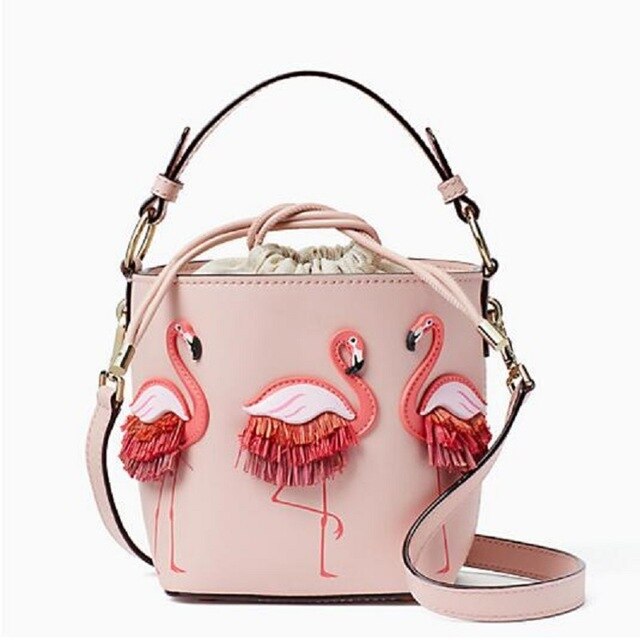 Flamingo bordado design adorável rosa balde saco pequeno couro do plutônio feminino bolsa de ombro bonito menina crossbody saco diário bolsa: Rosa