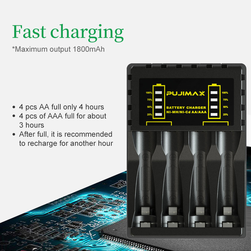 4 slot Electric Battery Charger for AAA/AA Rechargeable Battery Short Circuit Protection with LED Indicator Ni-MH/Ni-Cd charger