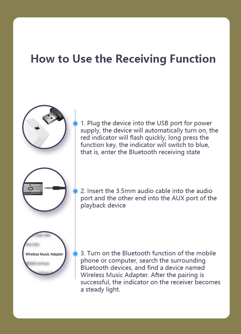 Mini USB Bluetooth 5.0 Transmitter Receiver Stereo Bluetooth USB Adapter 3.5mm AUX For TV PC Headphones Home