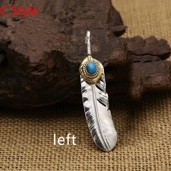 Goro‘s Takahashi 925 Sterling Silver Natural Stone Turquoise Feather Necklace Pendant for Men Women fine jewelry GP35: C LEFT