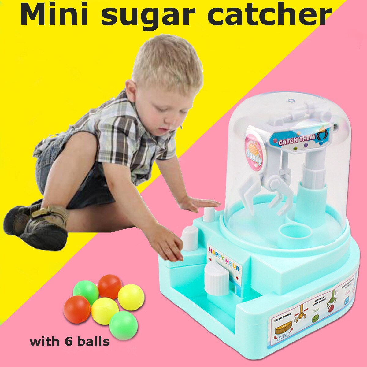 Mini Candy Grab Catcher Robot Arm Ball Crane Machine Handheld Claw Arcade Crane Catch Kids Toys