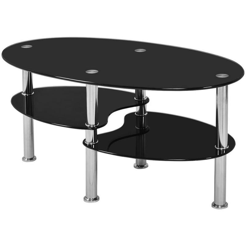 Table basse en verre trempé, Style double queue de poisson, noire, ovale, latérale, étagère de salon moderne, meubles de Table basse HWC: 03