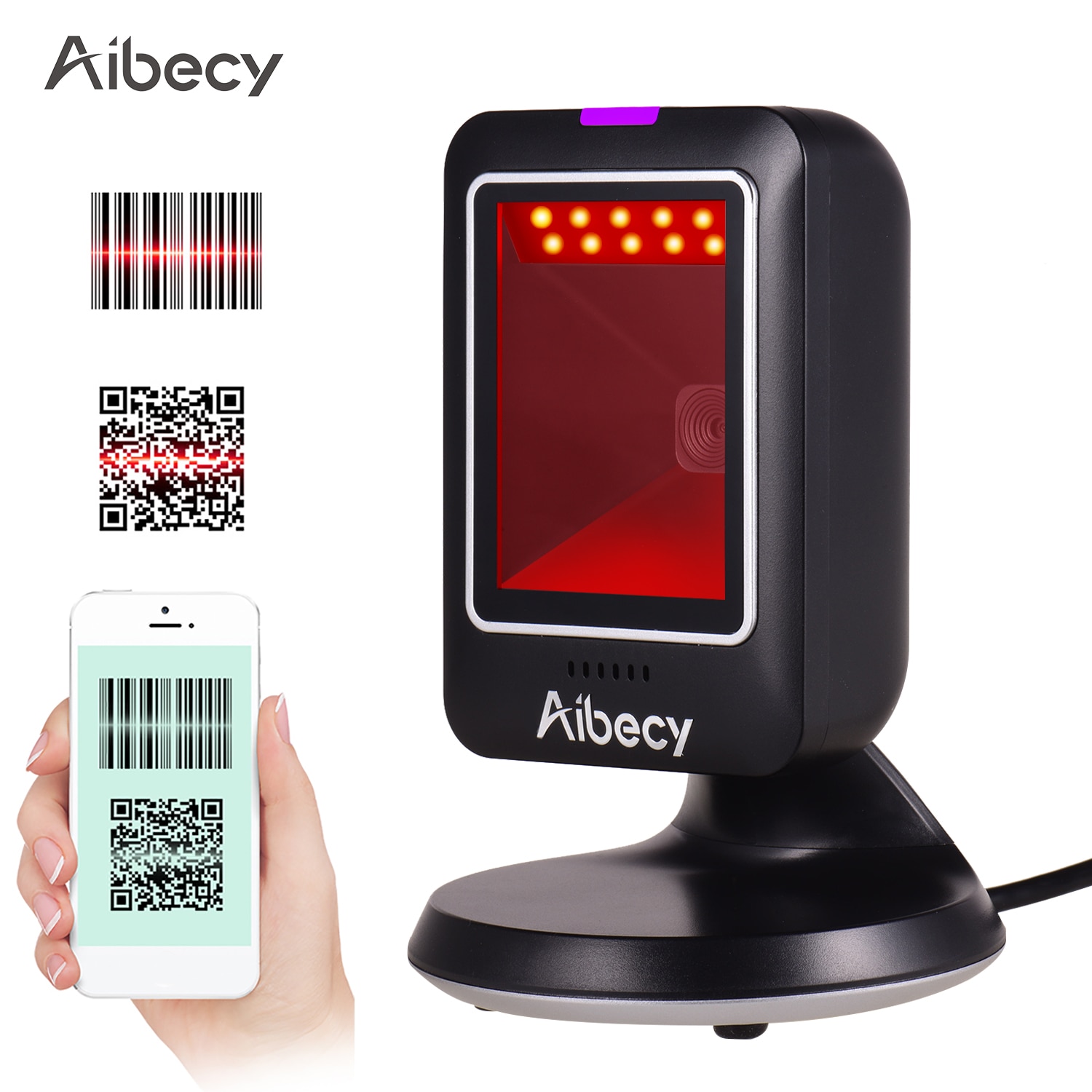 Aibecy MP6300Y 1D/2D/QR Omnidirectionele Barcode Scanner USB Bedrade Bar Code Reader Cmos Hand-Gratis