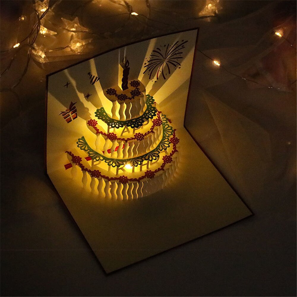 3d up onnittelukortti musiikki hyvää syntymäpäivää kortti led-postikortti kirjekuorella tytölle lasten vaimolle 3d syntymäpäivä käsintehtyä onnittelukorttia