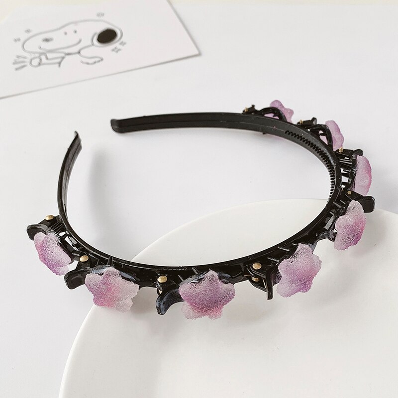 Kinderen Leuke Bloem Gevlochten Haarband Gebroken Haar Artefact Meisjes Niet Pijn Haarspeld Hoofdband Haarspeld Hoofdtooi Vrouwelijke: 17 Purple Pentagram