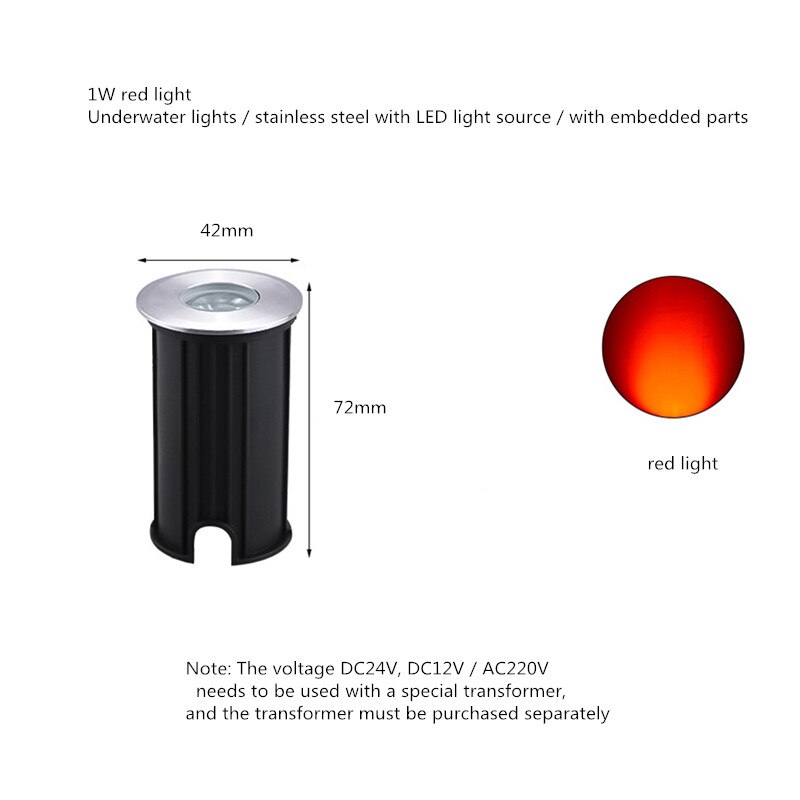 Ip68 led vedenalainen valo maanalainen lamppu led kansi valot puutarhavalo mini led spotti 12v vedenpitävä upotettu ulkona led spotti: Punainen / 1w dc24v