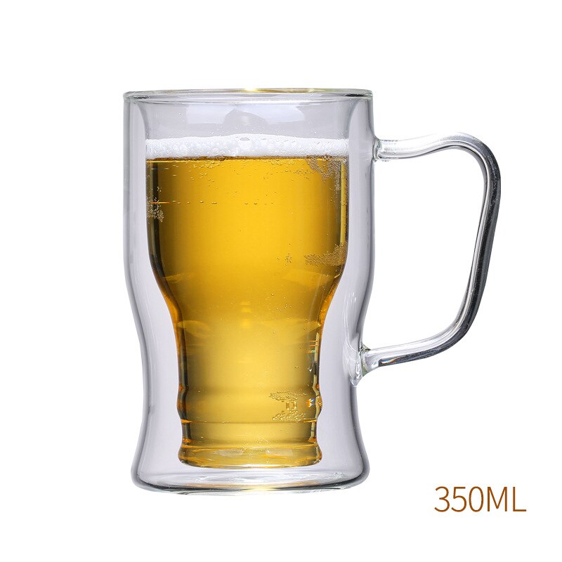 Hittebestendig Glas Met Handvat Bier Drinken Glas Transparant Melk Sap Cups Milieuvriendelijke Dubbele Handgemaakte Bier Mok: 350ml2