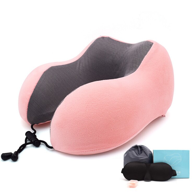 U-Vorm Magnetische Hoofdsteun 30x28 cm Nekkussen Memory Foam Filler Met Eyemask Oordopje Travel Office Auto omhelzing Cervicale Kussen: Pink