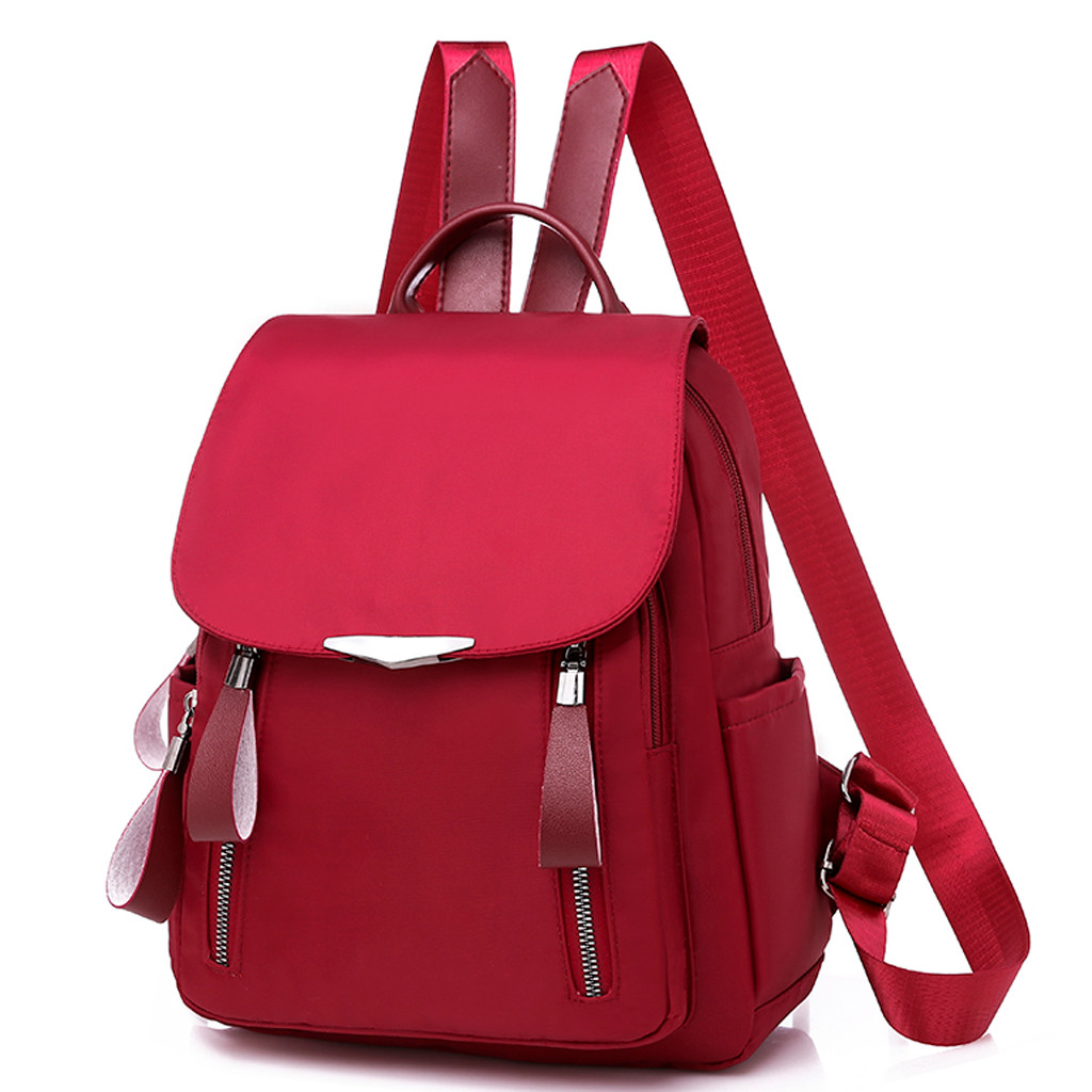 Women Backpack Oxford Simple Zipper Contrast Color Backpack Travel ...