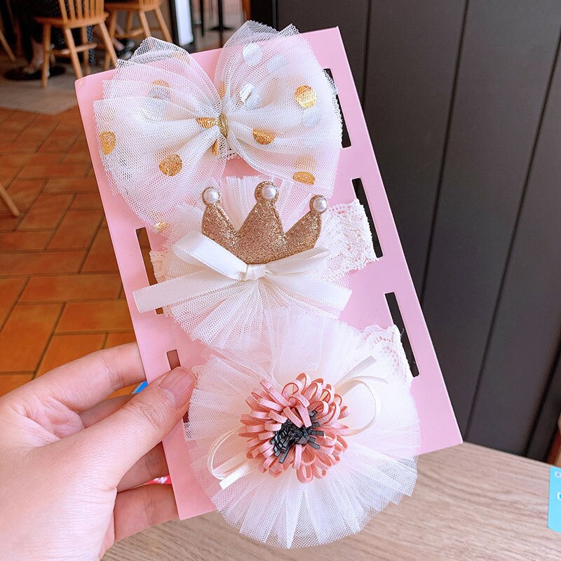 3 stk/sett nydelige blonder blomster baby pannebånd sløyfe prinsesse baby jente pannebånd spedbarn småbarn hårbånd baby hår tilbehør: Stil 8 sett