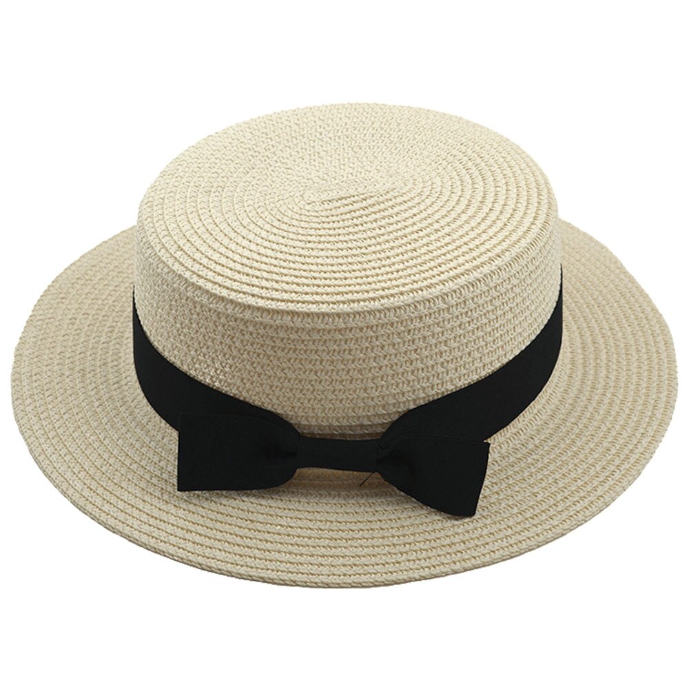 Betoverende opvouwbare unisex strik ronde platte rand strohoed zomer strandpet