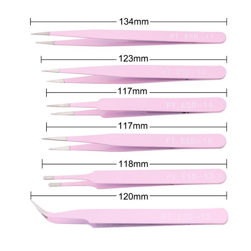 6 sztuk ESD antystatyczny zestaw pincet elektronika ze stali nierdzewnej precyzyjna konserwacja zestaw narzędzi robić naprawy modelarstwo zestaw narzędzi ręcznych: różowy 6szt zestaw
