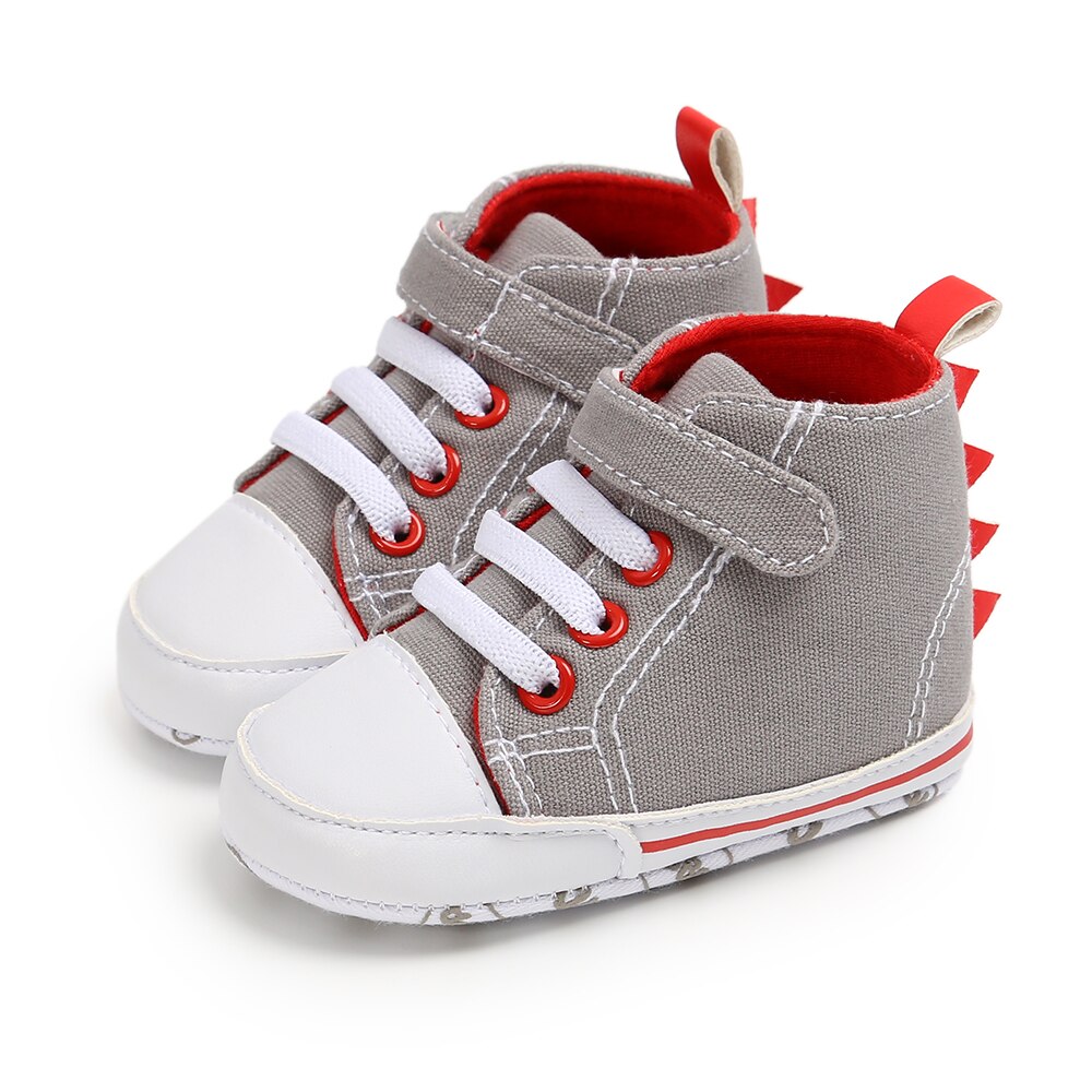 Focusnorm 0-18m spädbarn baby pojke höstskor high top sneakers mjuk sula anti-halk krokögla dinosaurie toddler canvas skor: B / 0-6 månader
