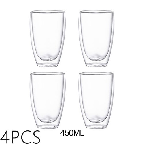 Transparante Glazen Beker Melk Whisky Thee Bier Dubbele Creatieve Hittebestendige Espresso Koffie Beker Cocktail Vodka Wijn Mok Drinkwar: 450mlx4