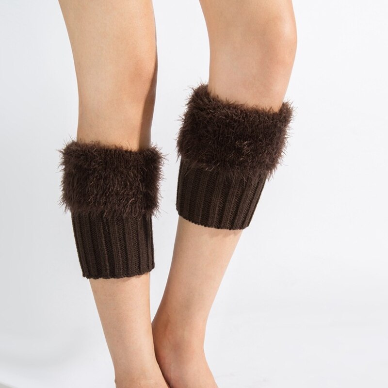 Womens Winter Warm Crochet Knit Fur Trim Leg Warmers Cuffs Toppers Boot Socks Women's Ankle Socks Legs Warmers Shoes Set