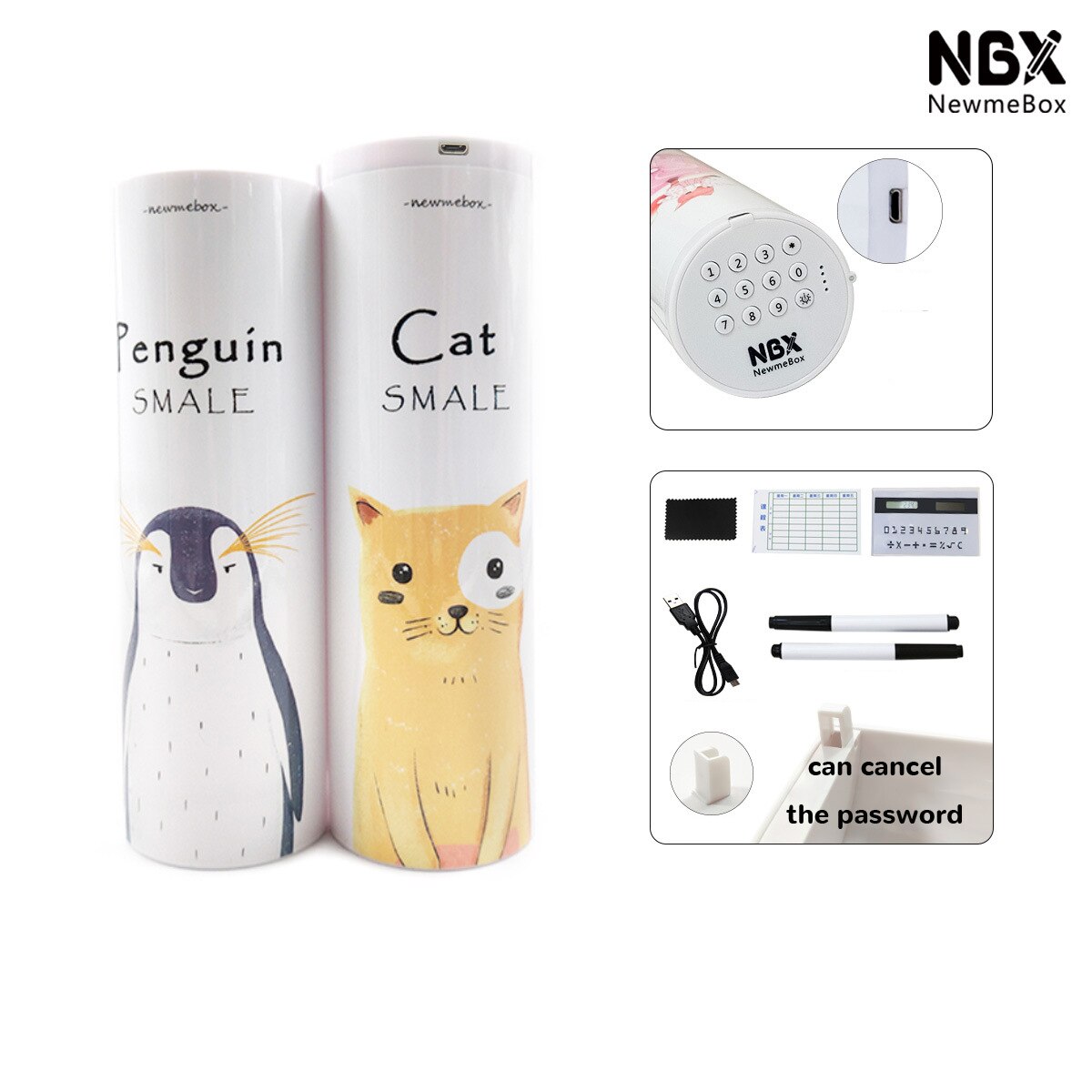 Pencil Case Kawaii Translucent Quicksand NBX Solar Calculator Pencil Box Estojo Escolar School Supplies Password Estuche Escolar: H