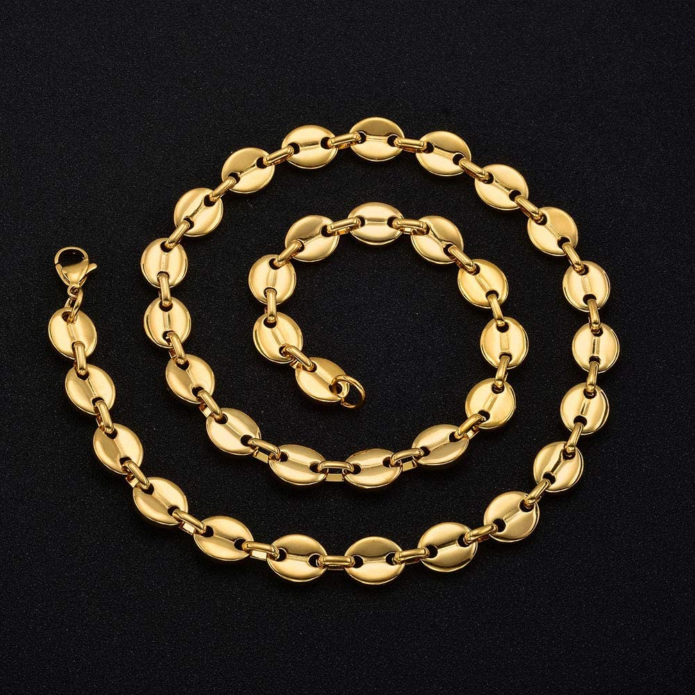 Roestvrijstalen Koffieboon Ketting Sieraden Curb Ketting Voor Mannen Vrouwen 8Mm 10Mm 18Inches 24inches 30Inches Usenset