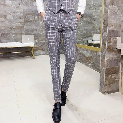 Heren geruite broek slim office casual broek casual broek pak broek heren 28-36: Grijs / 33